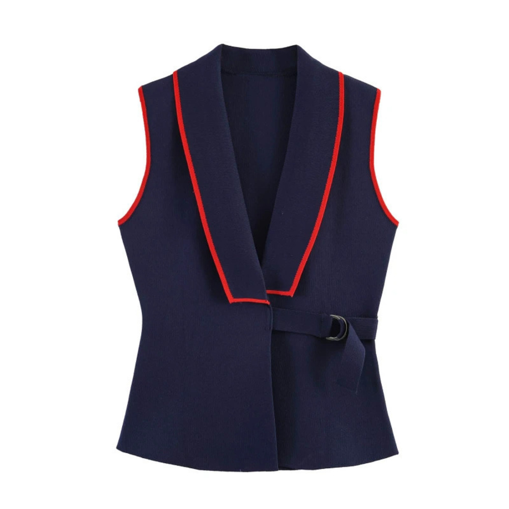 ZARA Fashion Double Buckle Double Breasted Colorblock Vest